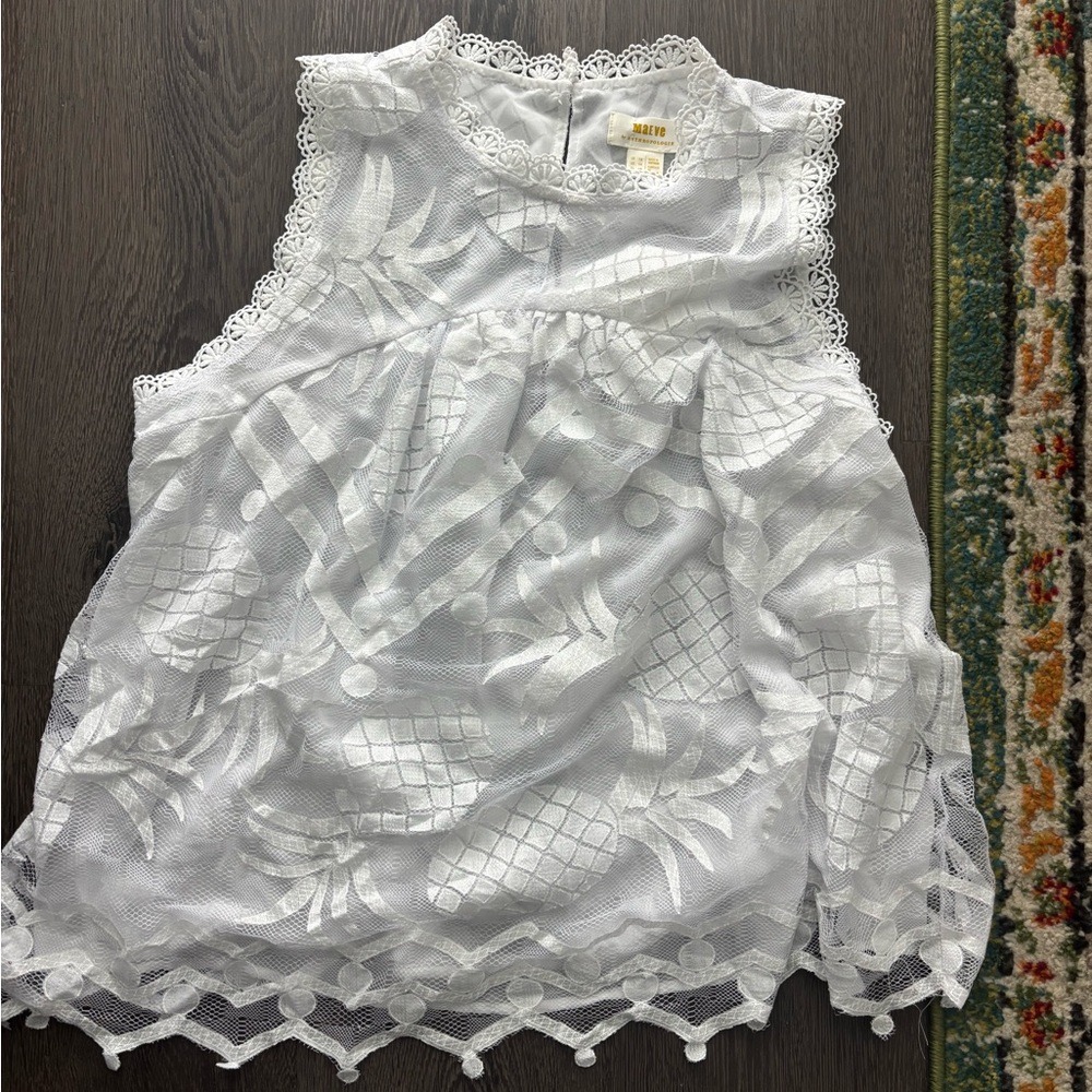 anthropology White Lace Top with Intricate Design